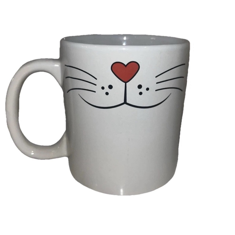 Jumbo Smiling Kitty Cat Ceramic Huge Coffee Mug White